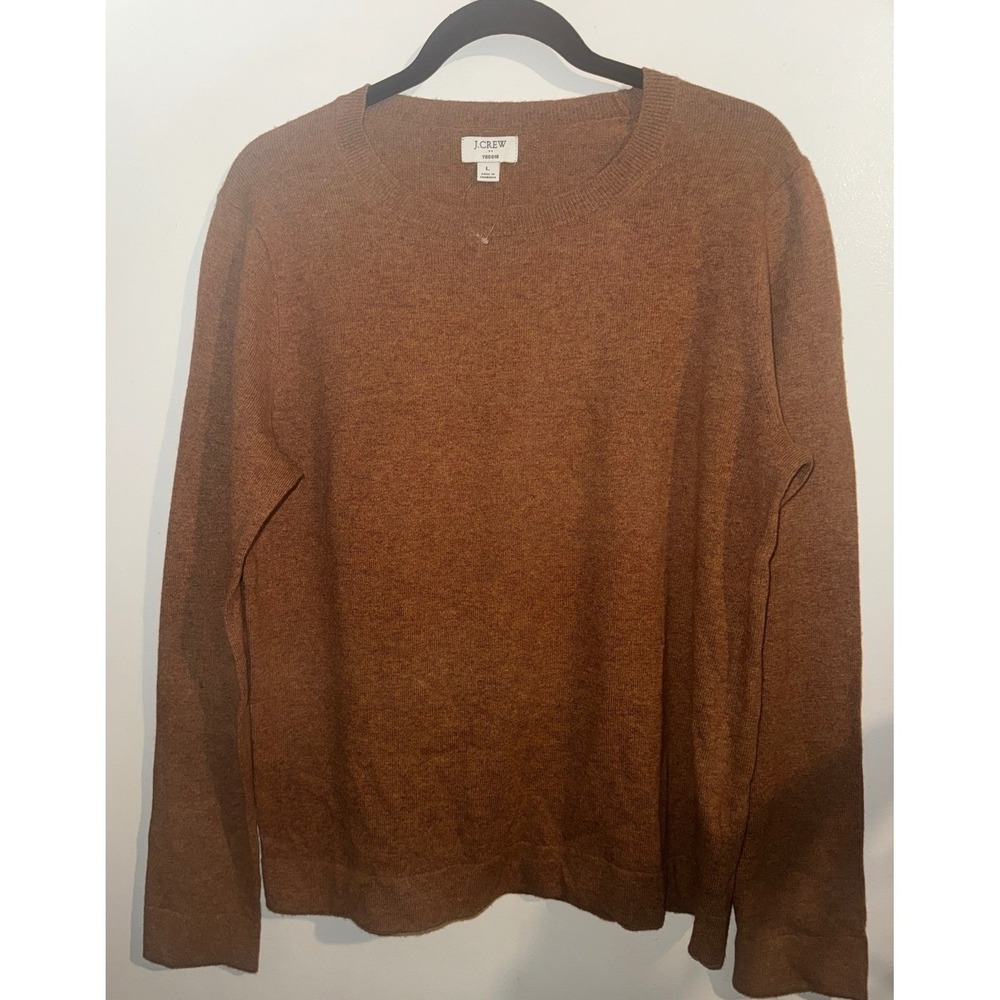 J.Crew Teddie Sweater Womens L Rust Brown Merino Wool Blend Crewneck Pullover